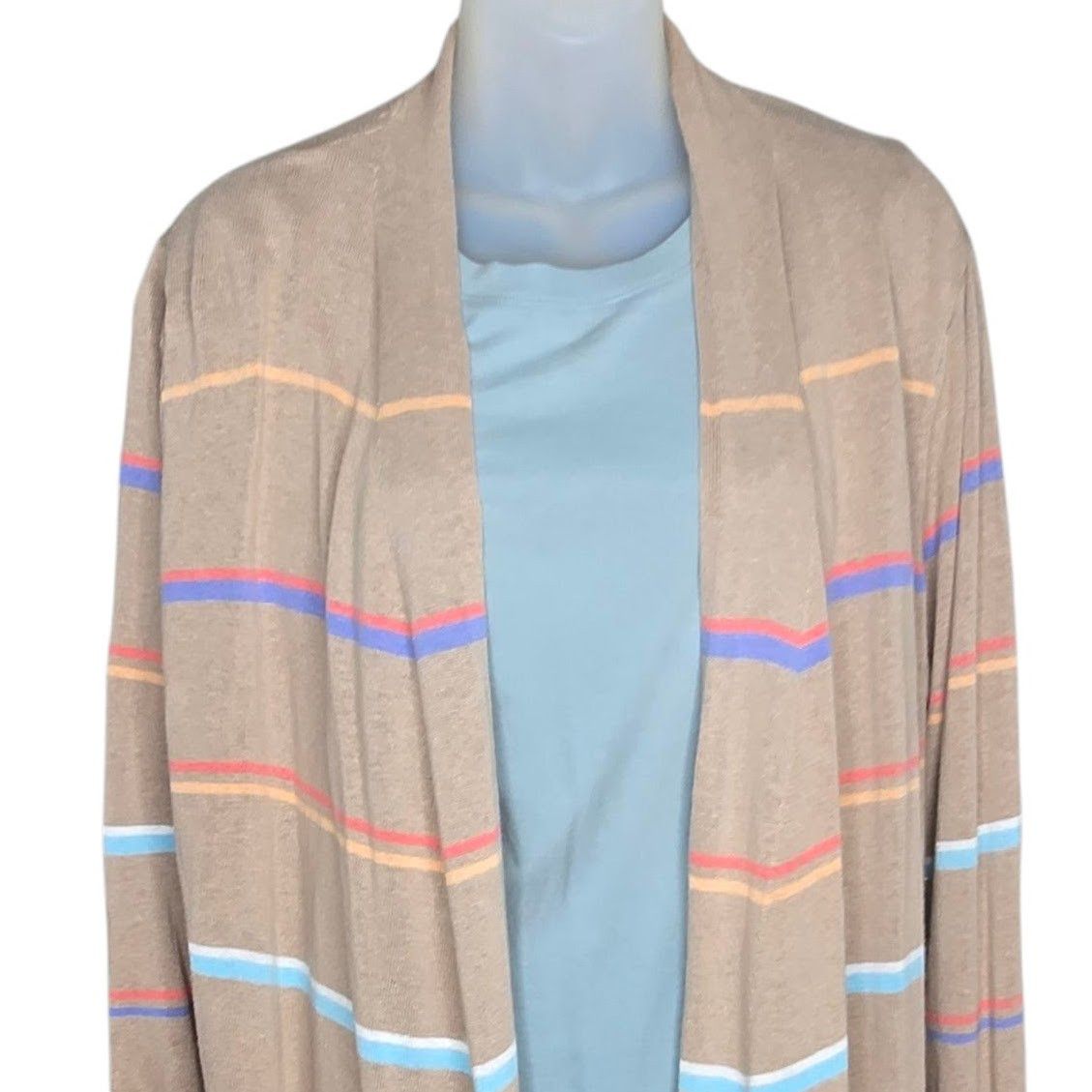 Other J Jill Womens Striped Cardigan Large Linen Blend Open Front Size L / US 10 / IT 46 - 3 Thumbnail