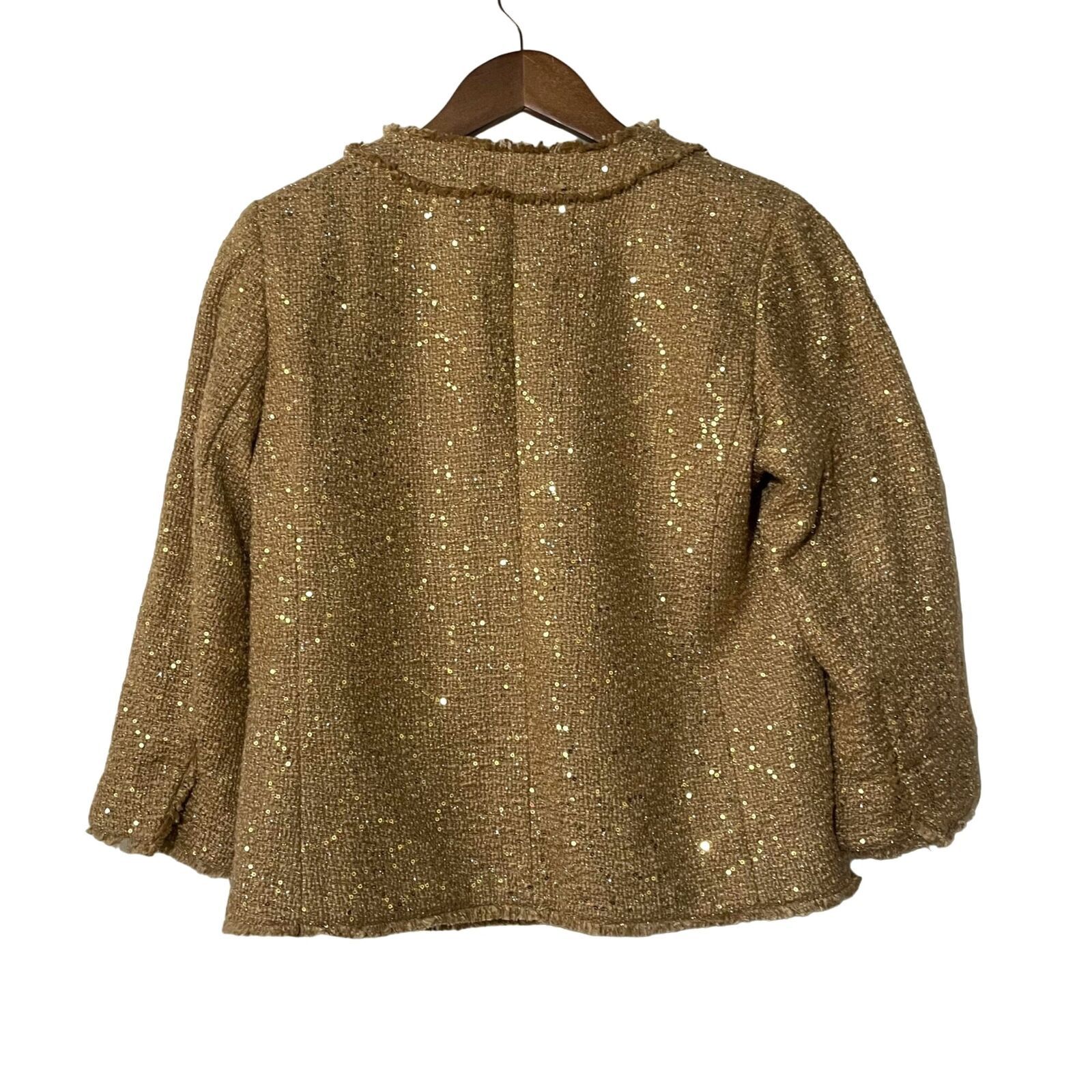 Other Investments Gold Sequin Blazer Jacket Fringe Trim New 10 Size L / US 10 / IT 46 - 2 Thumbnail