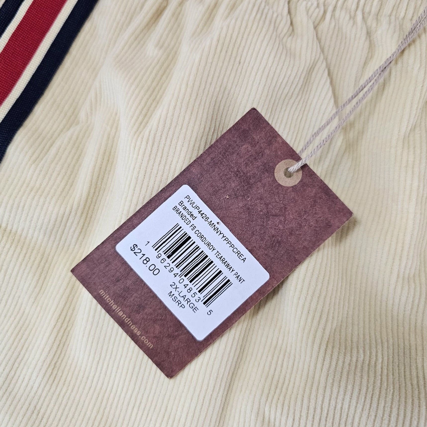Mitchell & Ness Mitchell & Ness Fred Segal Pants Mens 2XL Cream Corduroy Side Stripe Joggers Size US 39 - 4 Thumbnail