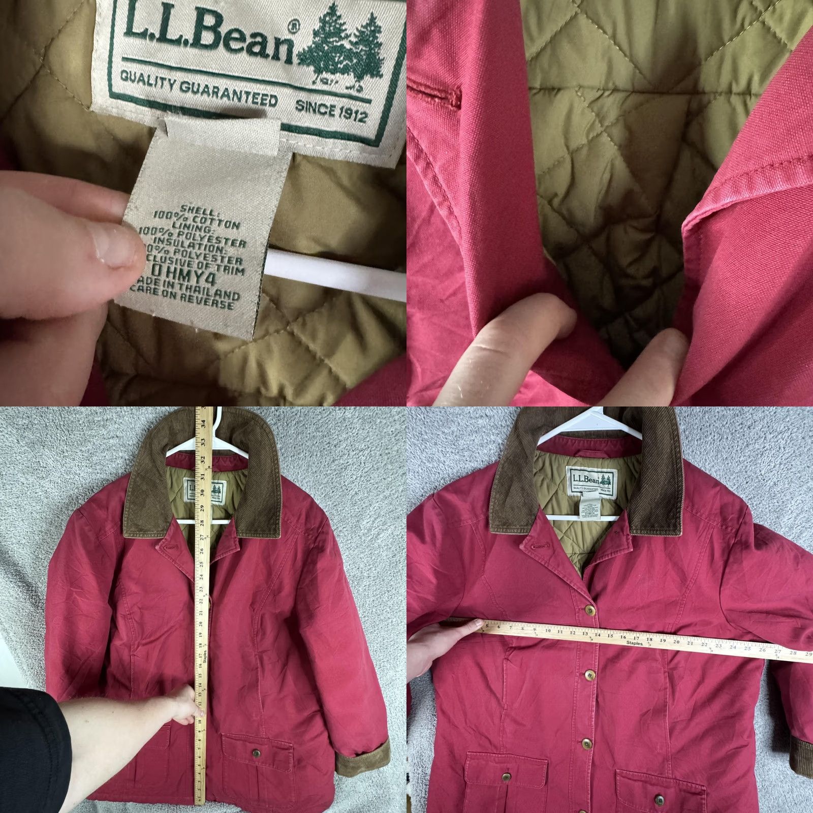Vintage L.L. Bean Coat Womens 2X Red Corduroy Collar Quilted Lined Pockets Canvas Coat Size XXL / US 16-18 / IT 52-54 - 8 Thumbnail