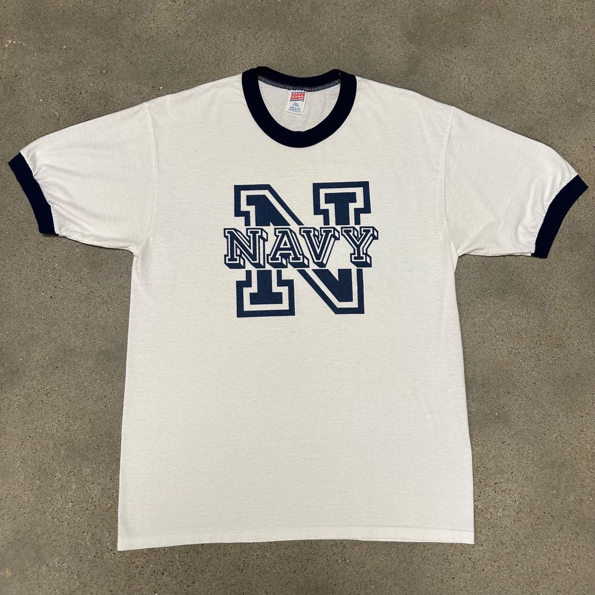 Vintage Vintage 1980s US Navy Military Ringer Tee Shirt Size US L / EU 52-54 / 3 - 1 Thumbnail