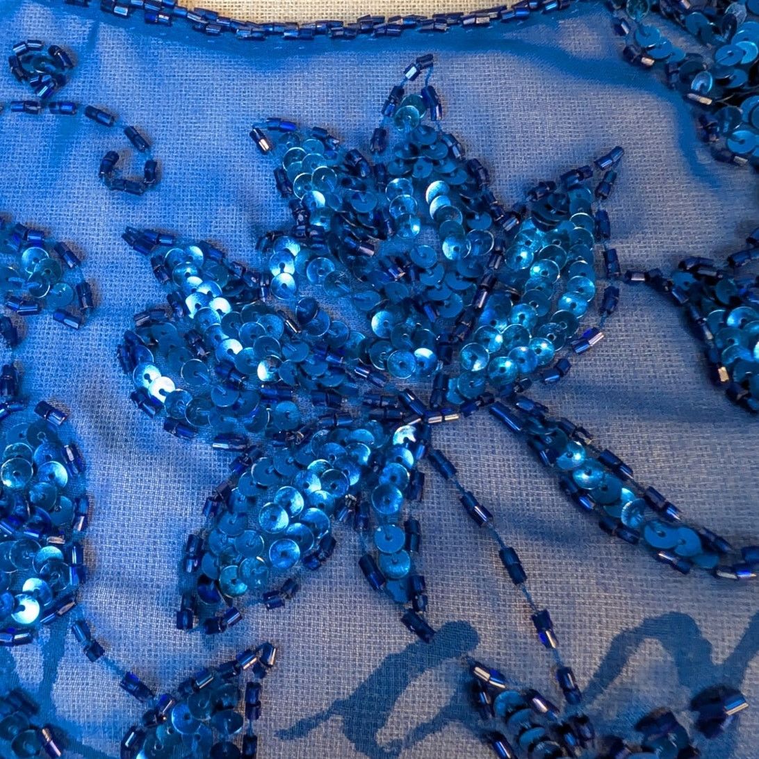 Vintage Vintage 80s Blue Sequin Beaded Silk Sheer Crop Top Floral Size S / US 4 / IT 40 - 8 Thumbnail