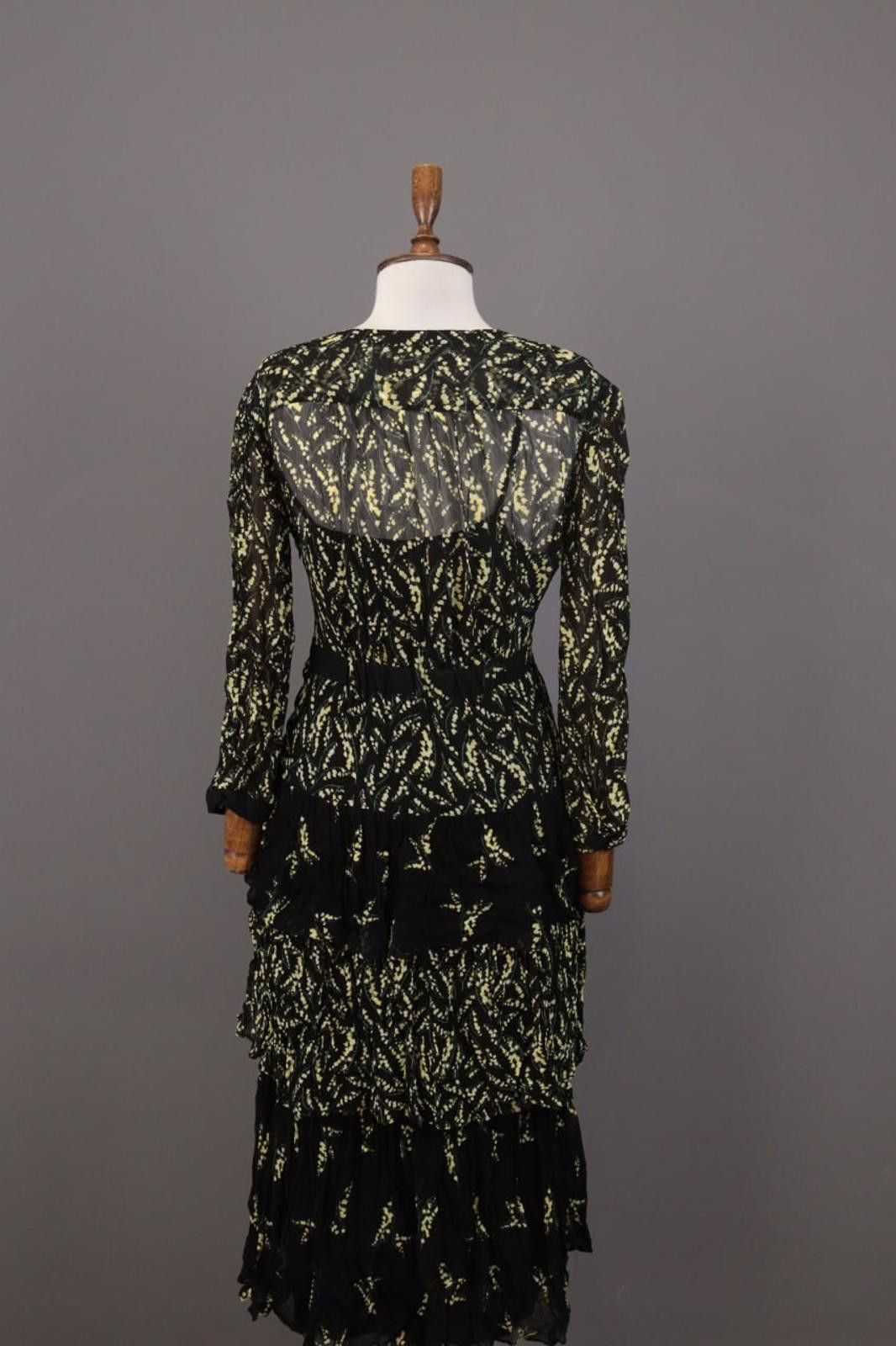Wilkes Bashford BA&SH Lady Dress Black Floral Ruffle Blouson Dress Size 1 Size M / US 6-8 / IT 42-44 - 11 Thumbnail