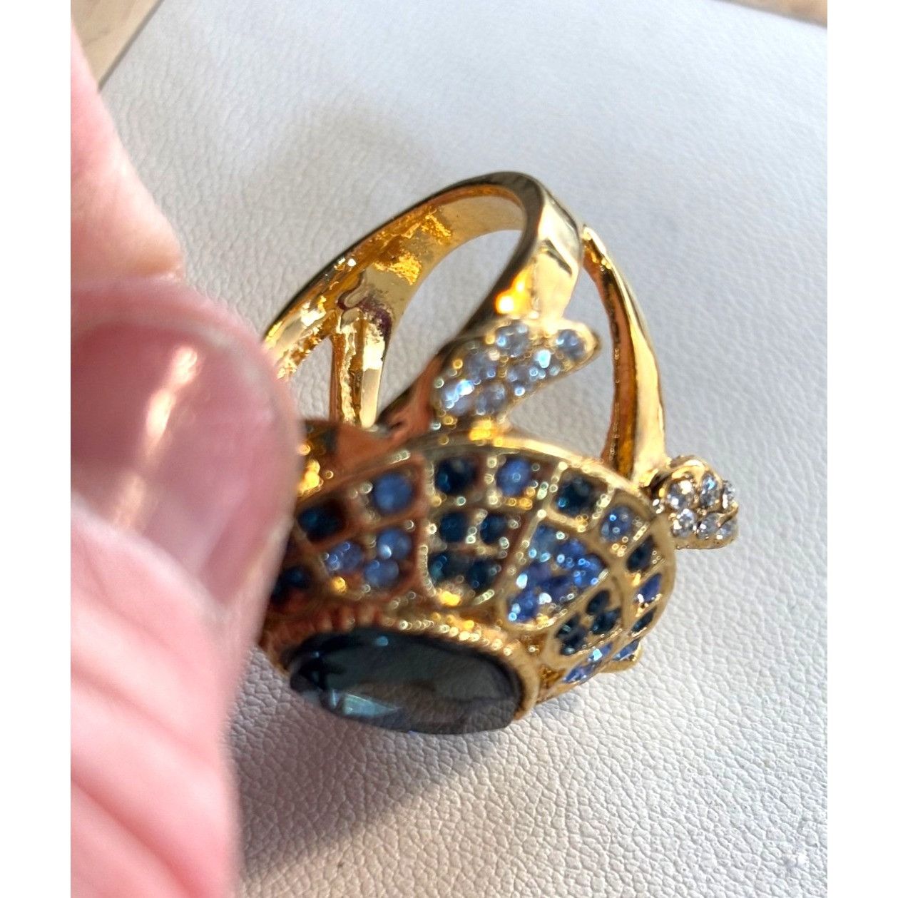 Other Gold Turtle Ring With Blue & Clear Crystals Adjustable Size Size ONE SIZE - 2 Thumbnail
