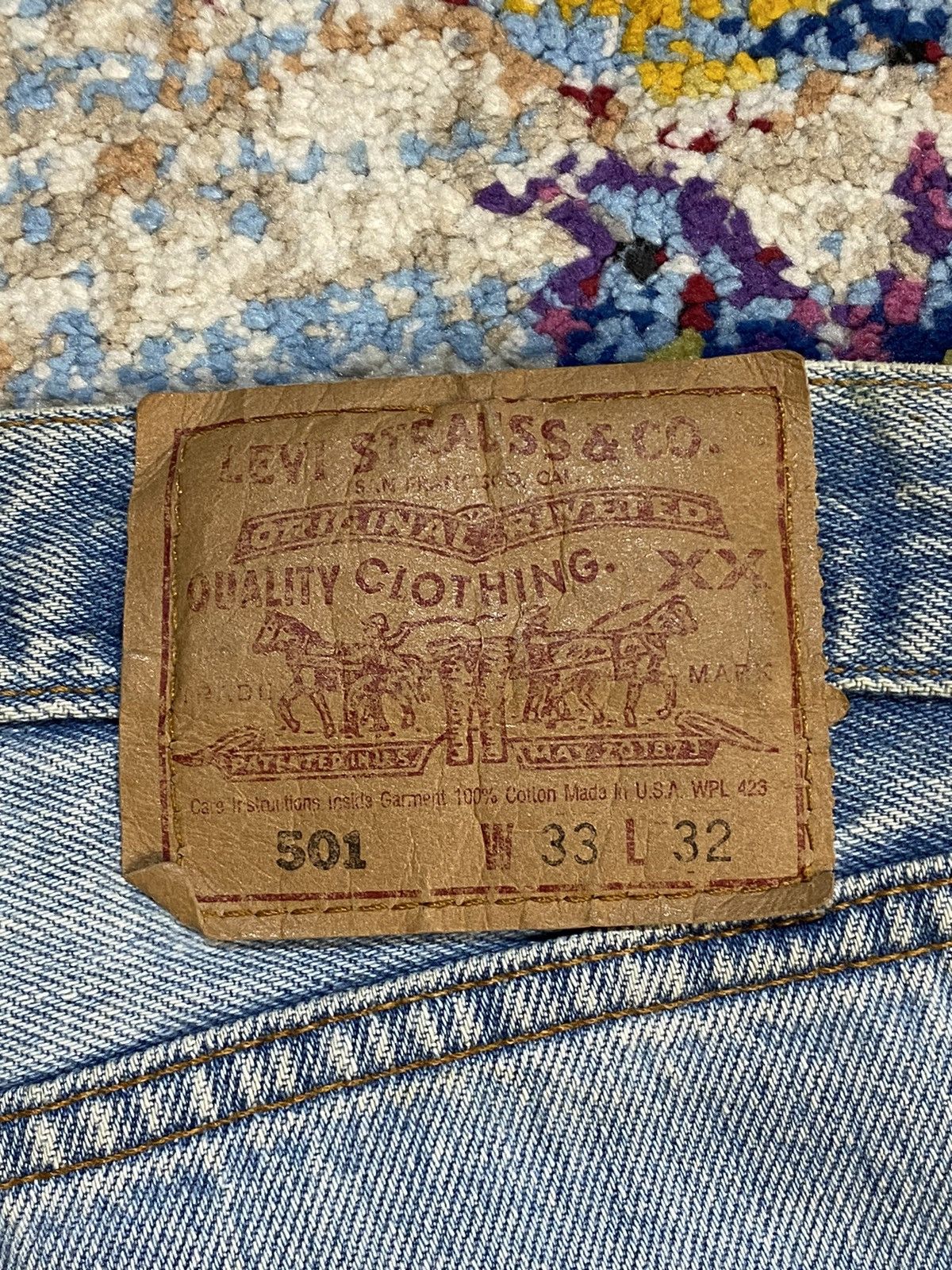 Levi's × Vintage WASHED BLUE 501 LEVIS RINDEM CUSTOM STUDS RHINESTONE Size US 33 - 17 Thumbnail