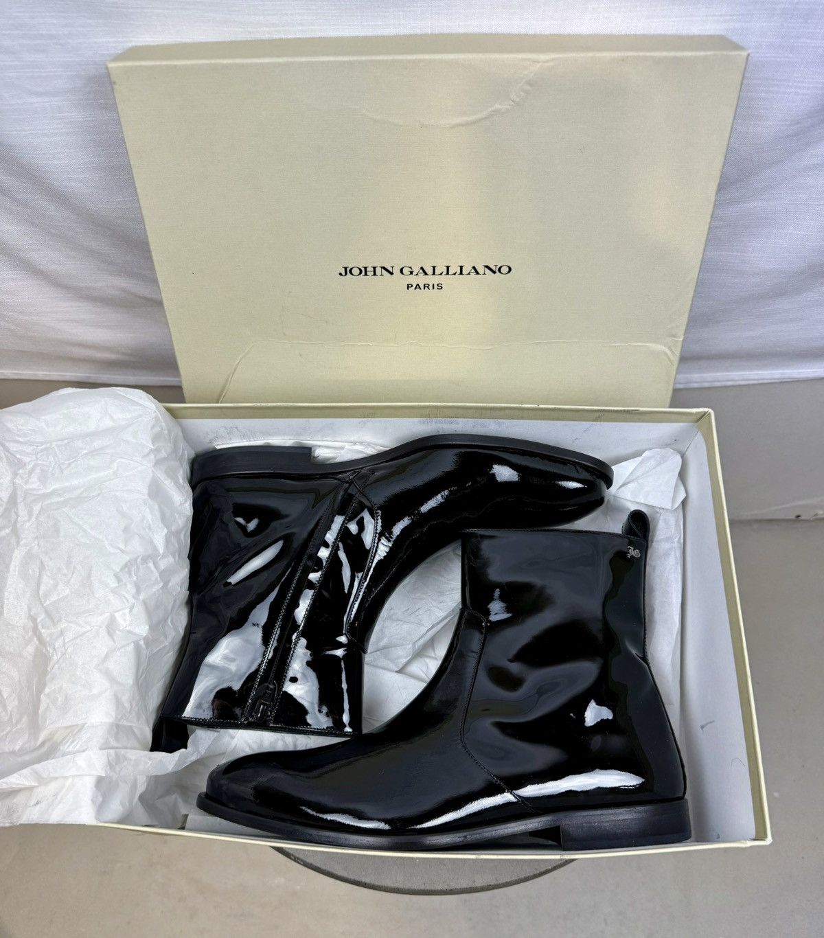 John Galliano Archive New in box Patent Leather Black Zip Boots 42 RARE! Size US 9 / EU 42 - 14 Thumbnail