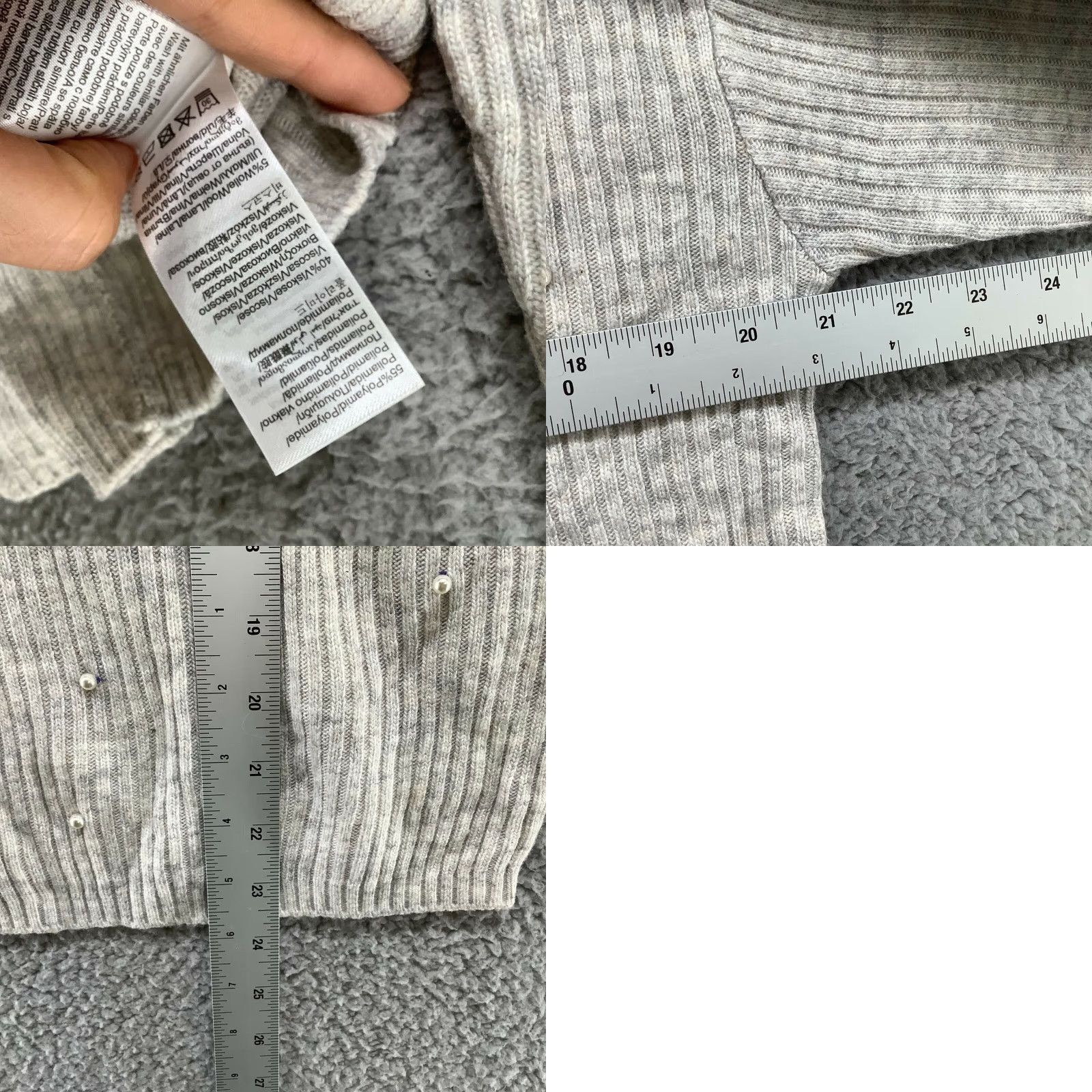 Vintage Bonita Ribbed Pearl Sweater Womens M Wool Blend Gray Boat Neck Pullover Size M / US 6-8 / IT 42-44 - 8 Thumbnail