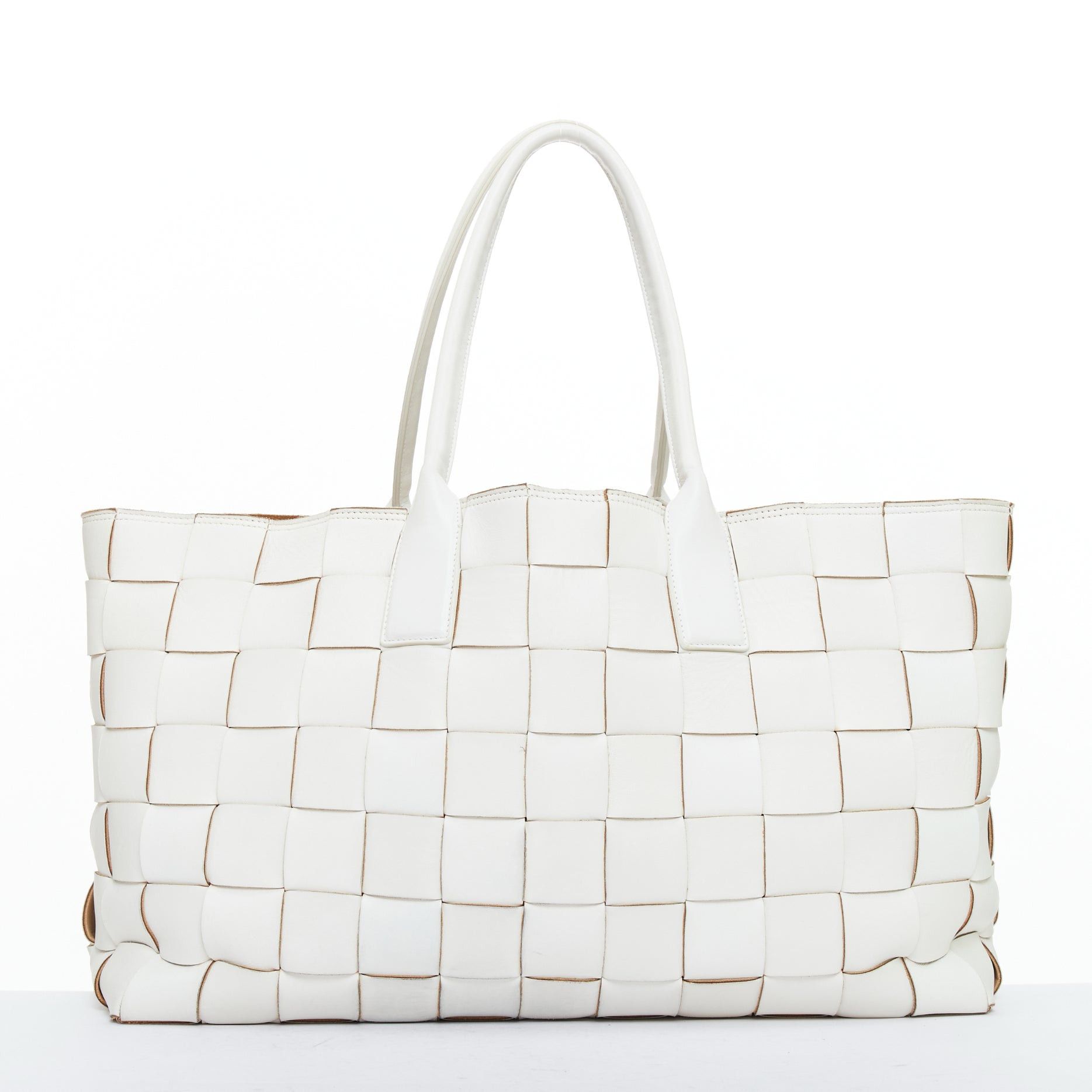 Bottega Veneta Maxi Intreccio Cabat White Maxi Woven Leather Tote Bag, Women's