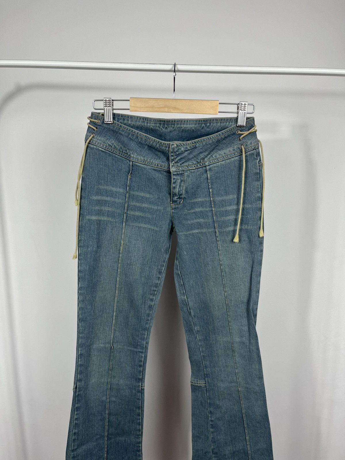 Other Womens Y2K Flare Jeans Low Rise Lace Up Denim Pants Size 27" / US 4 / IT 40 - 2 Thumbnail