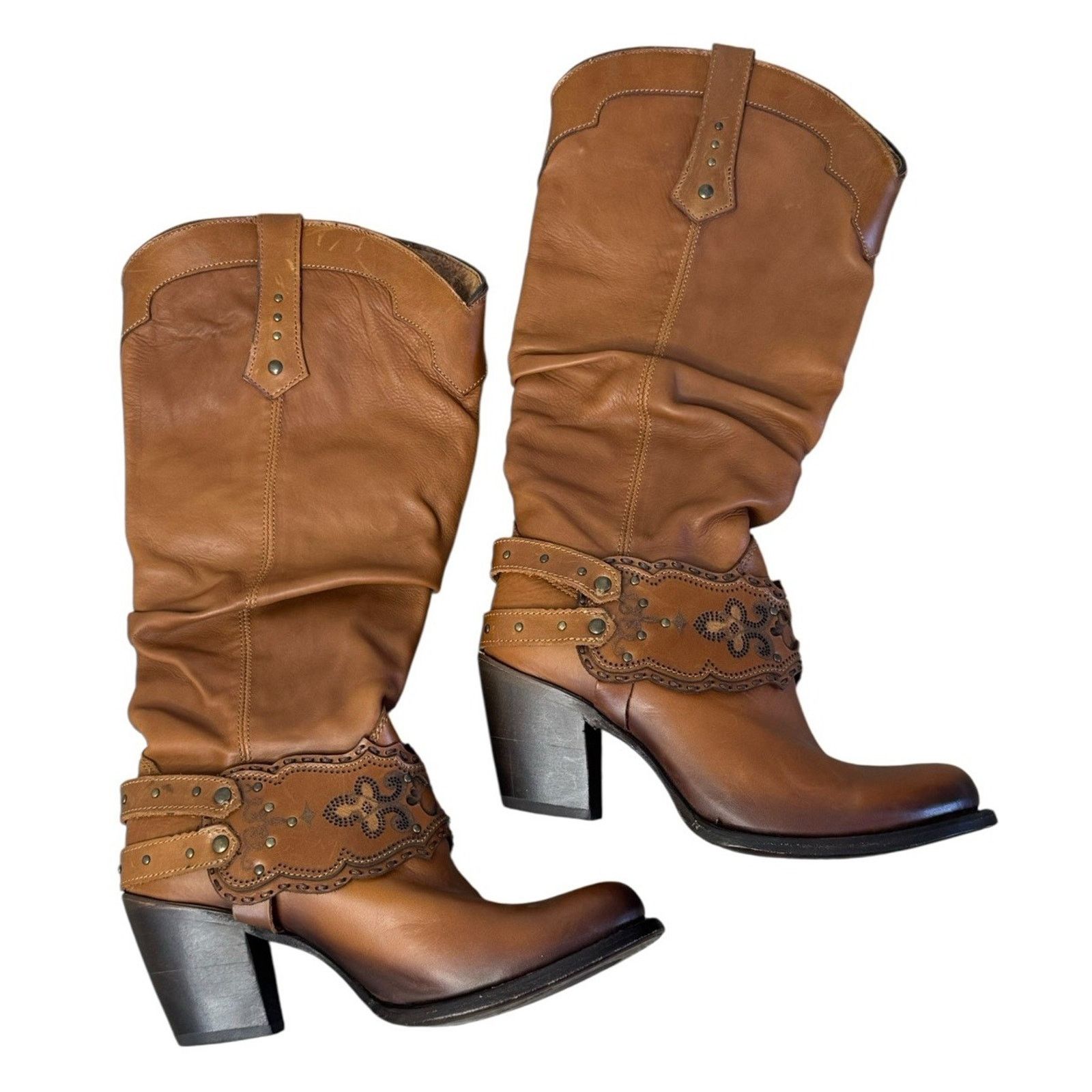 Other CUADRA Cowgirl Mexican Cowhide Boots Honey Stud Harness Sz 7 Size US 7 / IT 37 - 4 Thumbnail