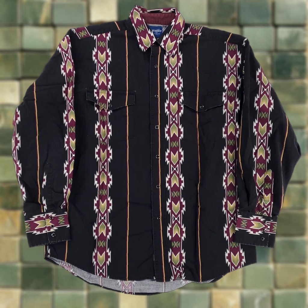 Wrangler VINTAGE Wrangler Pearl Snap Button-Up Shirt Southwest Aztec Stripe Black Mens XXL Size US XXL / EU 58 / 5 - 1 Thumbnail