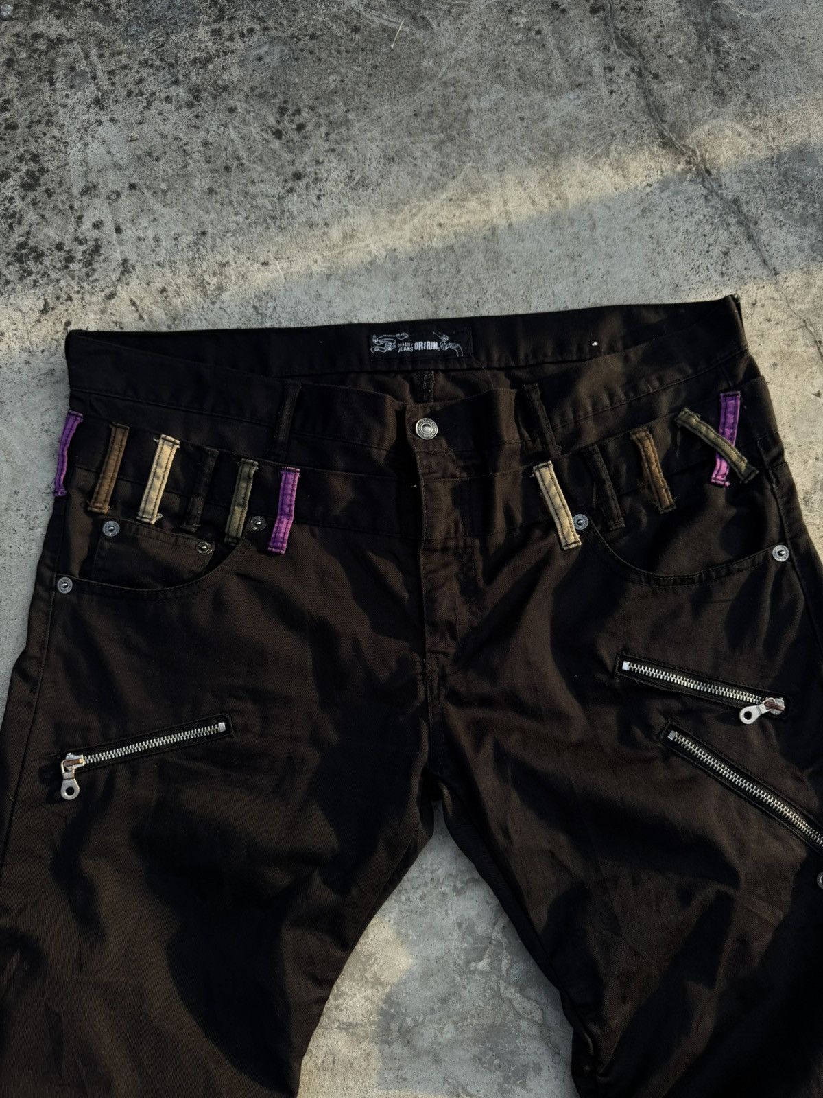 Japanese Brand Oririn Double Waist Bondage Punk Multi Zipper Wrinkled Leg Size US 40 / EU 56 - 2 Thumbnail