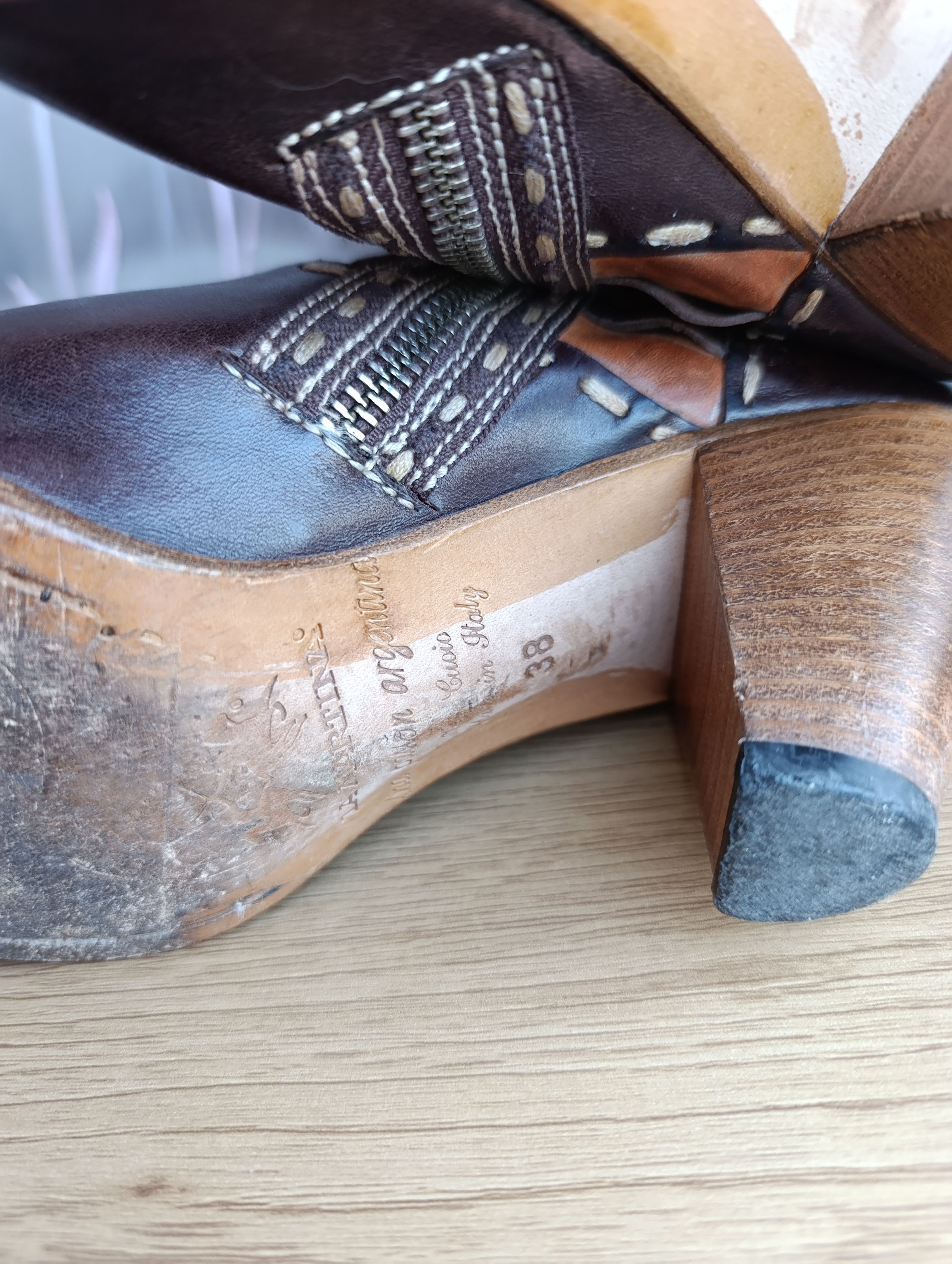 La Martina LA MARTINA BROWN LEATHER KNER HIGHT HEELED ZIP BOOTS Size US 8 / IT 38 - 13 Thumbnail
