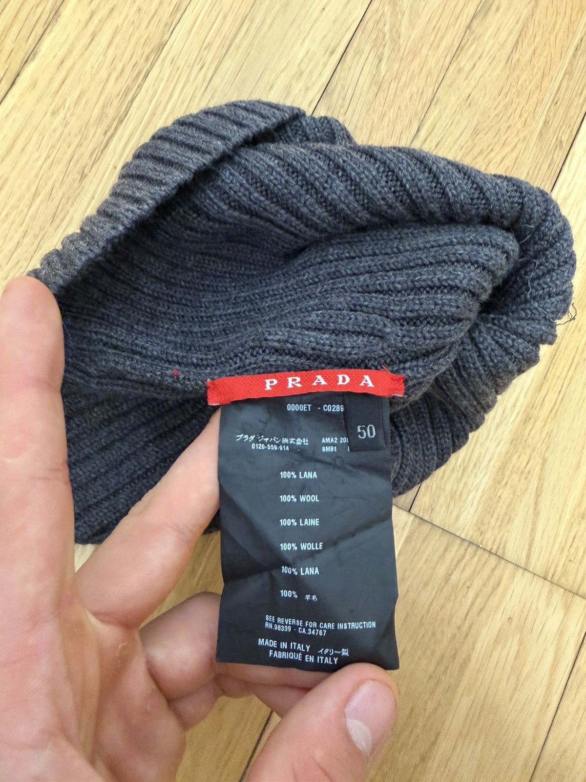 Prada Prada Sport Linea Rossa Grey Ribbed Wool Beanie - Archival Size ONE SIZE - 4 Thumbnail