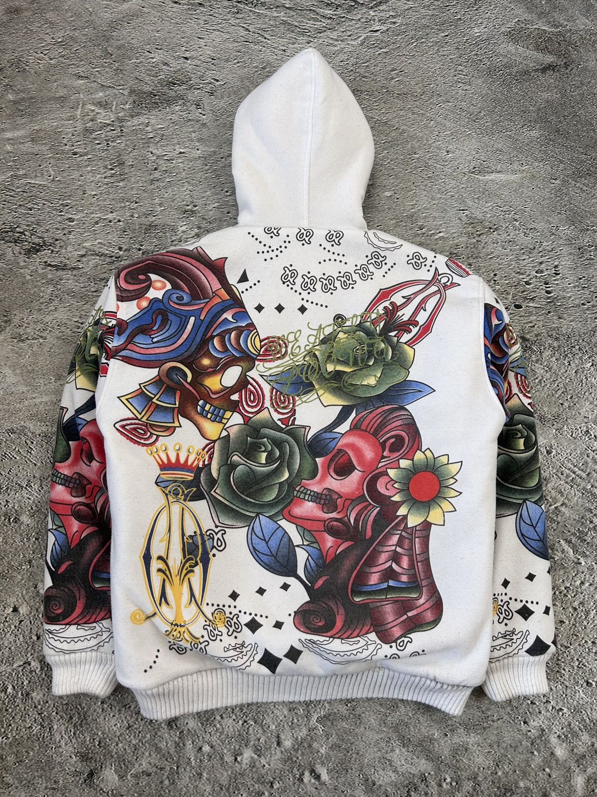 Really Point Y2K vintage zip hoodie white fur Ed Hardy