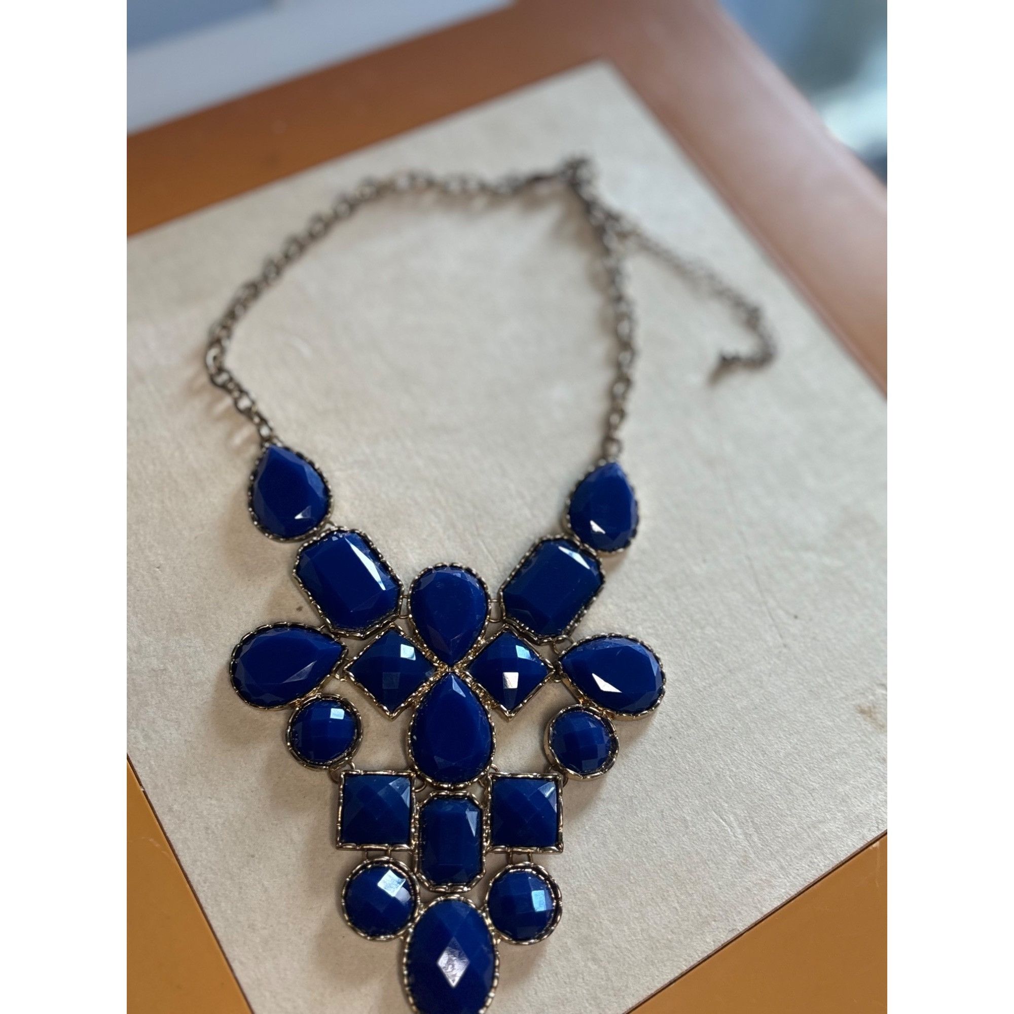 Other Cobalt Blue Statement Gold-Tone Chain Necklace With Bold Blu Size ONE SIZE - 7 Thumbnail