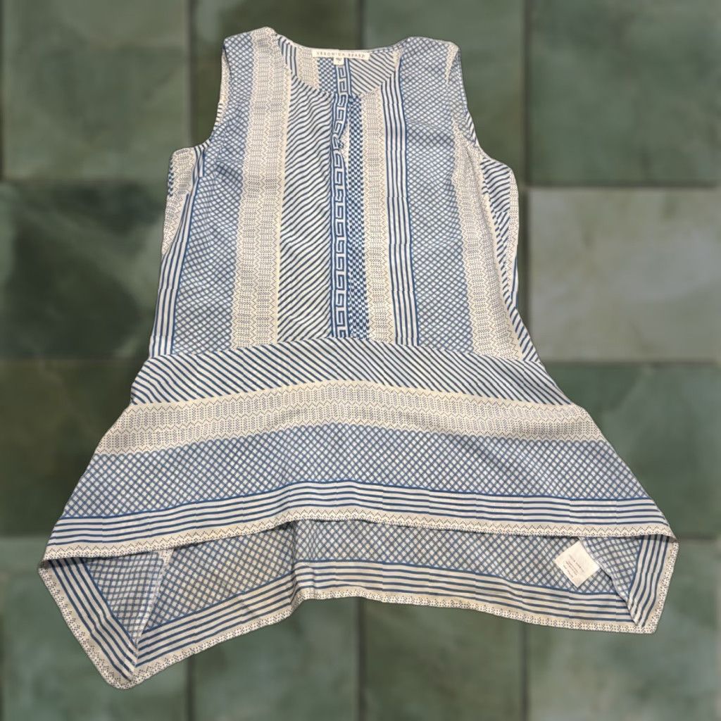 Veronica Beard VERONICA BEARD Silk Tunic Blouse Sleeveless Crew Neck Patterned Blue White Women Size 4 Spring Summer Womens Clothing Size S / US 4 / IT 40 - 1 Thumbnail