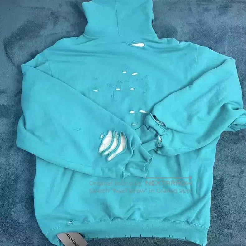 Balenciaga Balenciaga Letter printing hole hooded sweater sky blue Size US S / EU 44-46 / 1 - 2 Thumbnail