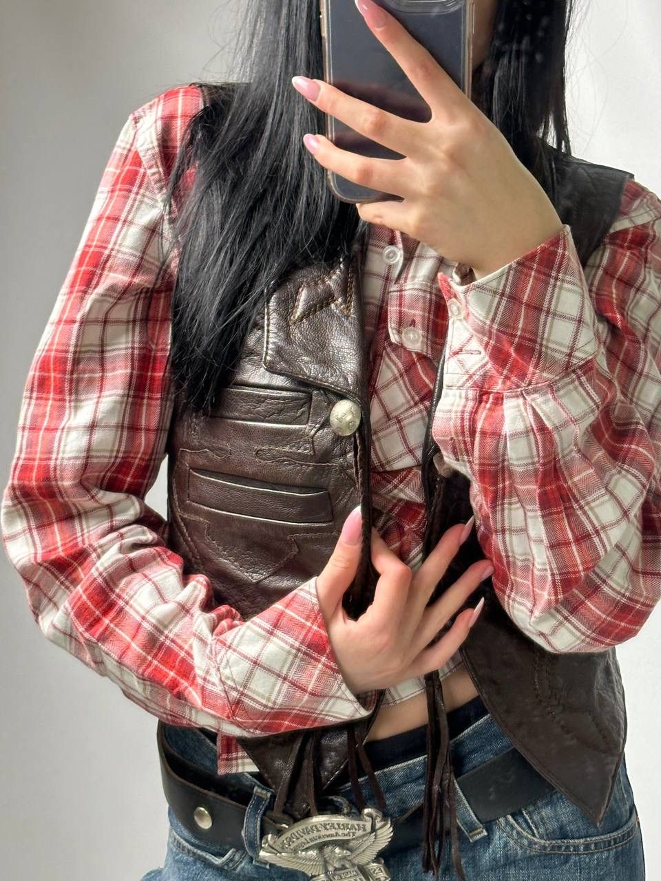 Cowboy Equipment 80s Cowboy Handmade Wester Leather Vest Mexico Vintage Spain Size S / US 4 / IT 40 - 7 Thumbnail