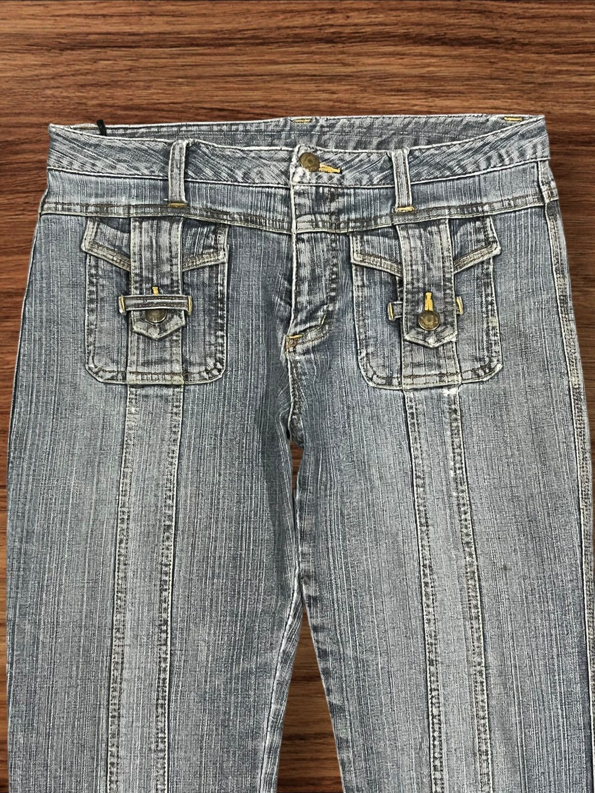 If Six Was Nine Panel Stitched Y2K Cargo Inspired Pocket Bell Bottom Jeans Size US 30 / EU 46 - 4 Thumbnail