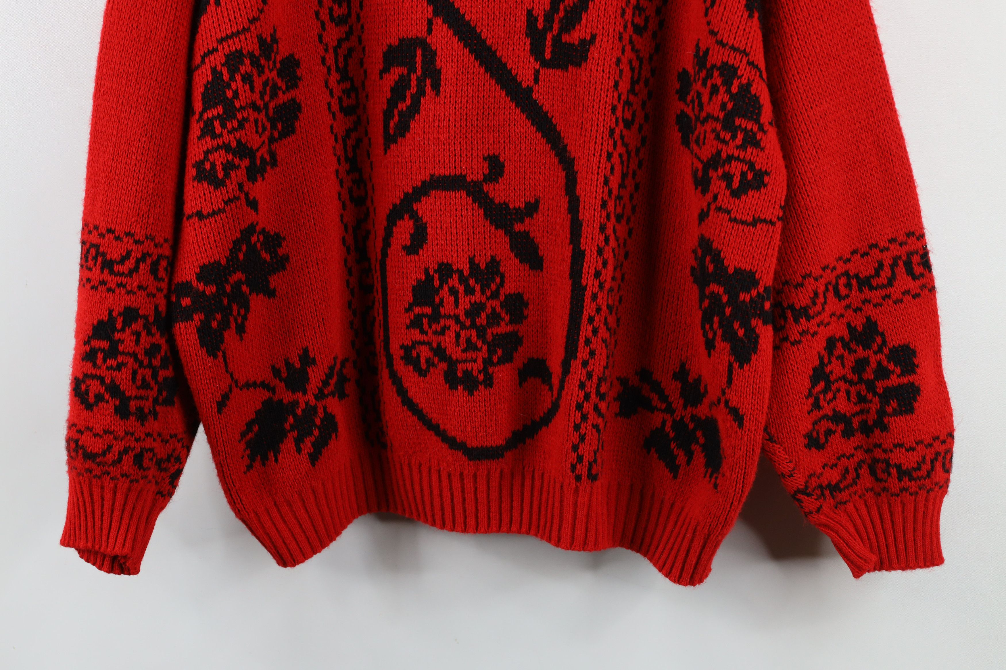 Vintage Vintage 90s Streetwear Flower Paisley Knit Sweater Red USA Size 3XL / US 20-22 - 3 Thumbnail