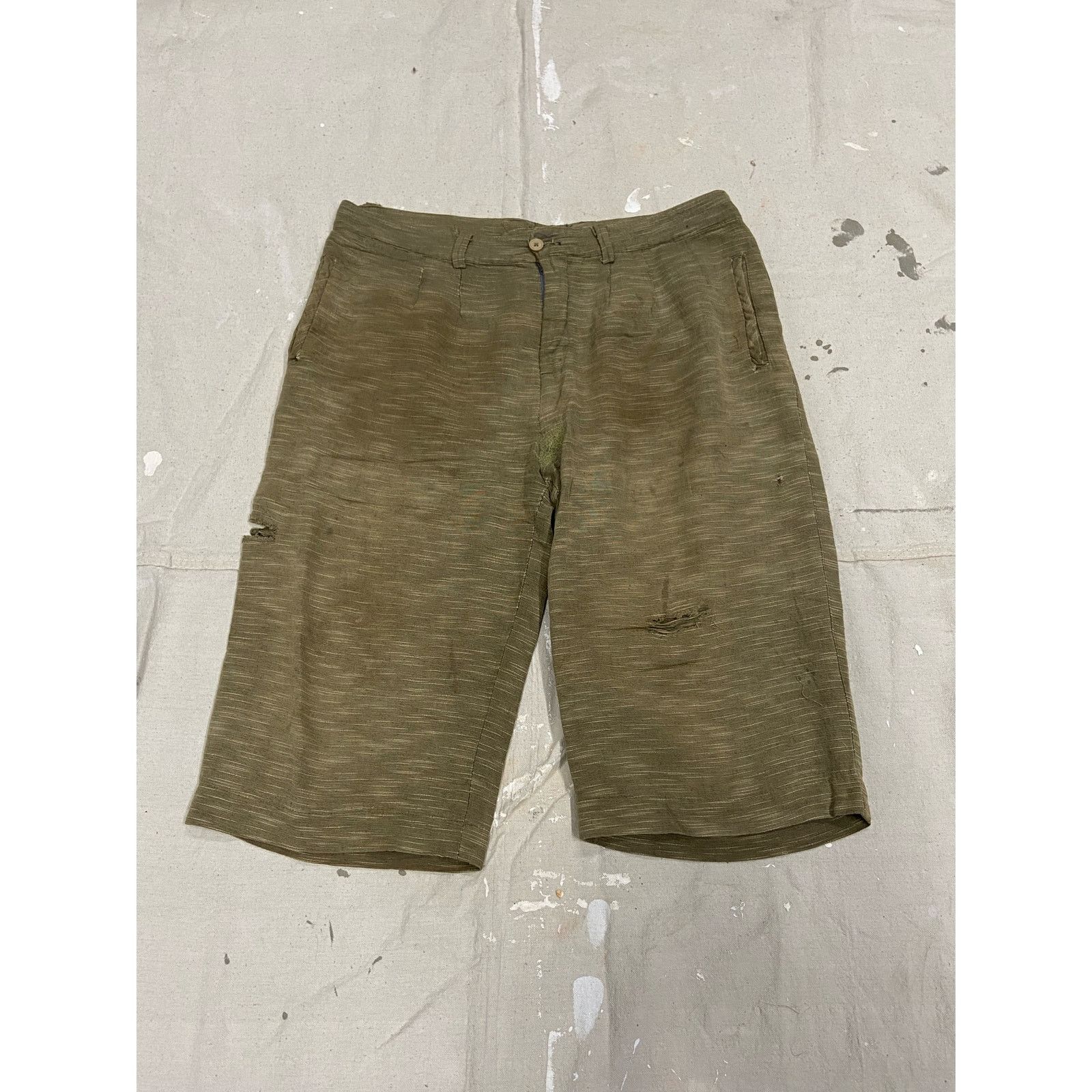 Vintage 40s Vintage Thrashed Distressed Faded Tan Twill Shorts Size US 35 - 1 Thumbnail