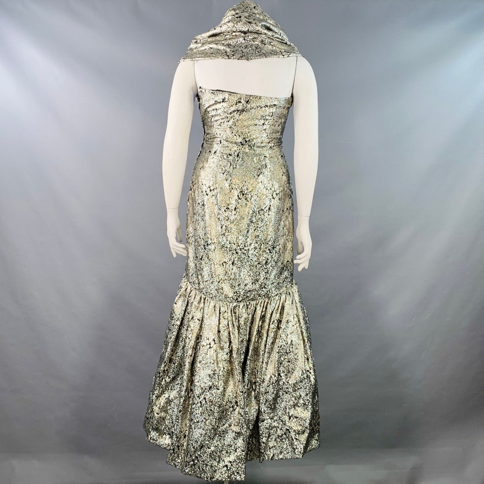 Other Size M Silver Black Gold Rayon Blend Marbled Evening Gown Size M / US 6-8 / IT 42-44 - 4 Thumbnail