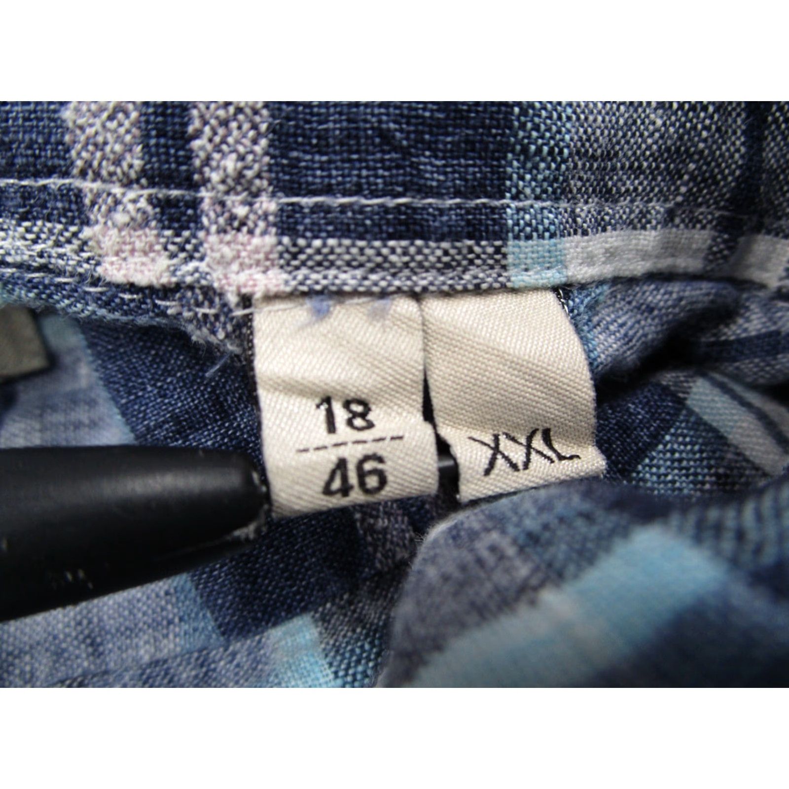 Vintage Culturata Dress Shirt Mens 2XL XXL Blue Tailored Fit Button Up Linen Blend Plaid Long Sleeve Slim Size 48R - 4 Thumbnail
