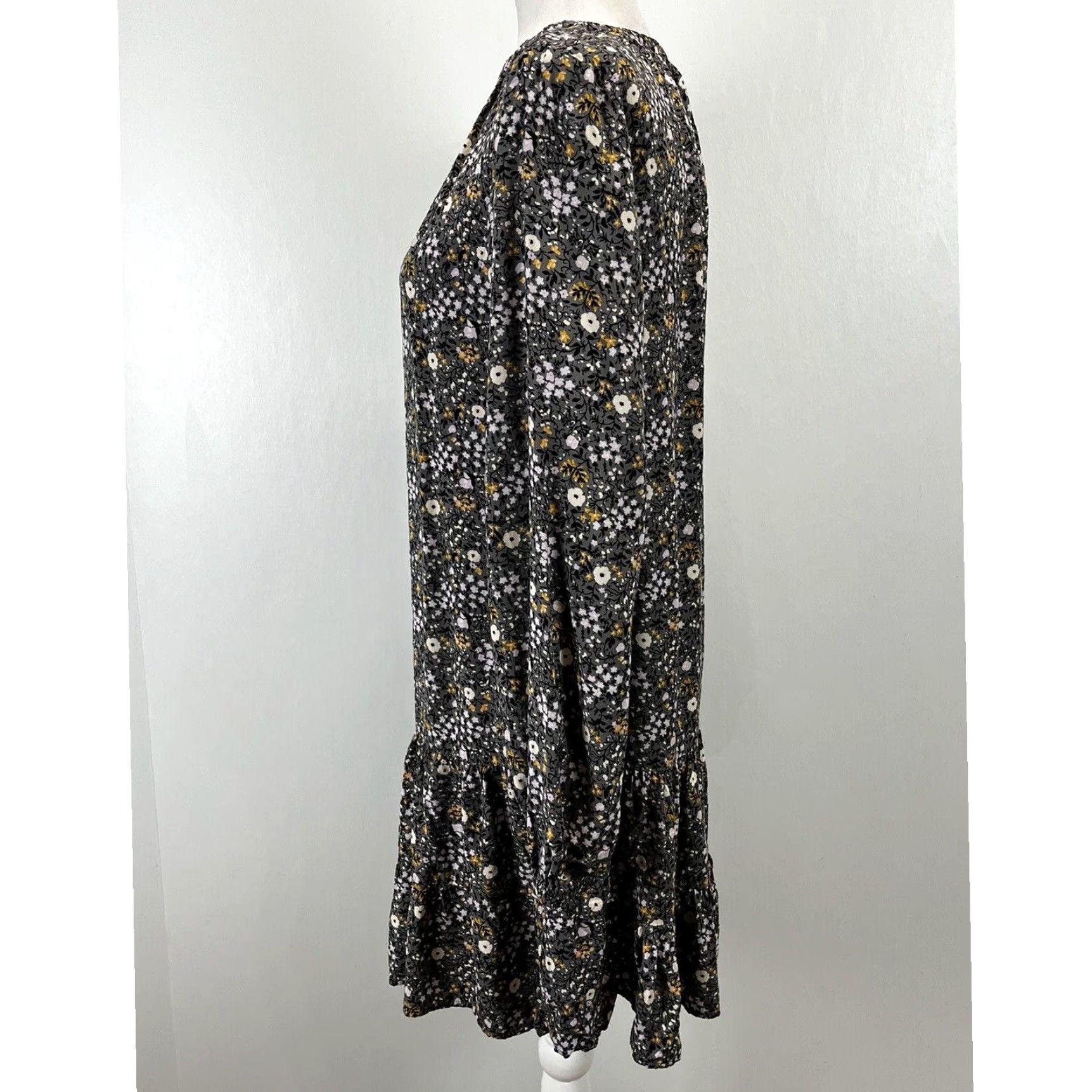 Loft LOFT Floral Mini Dress Small Long Sleeve Ruffle Hem Multicolor Size S / US 4 / IT 40 - 2 Thumbnail