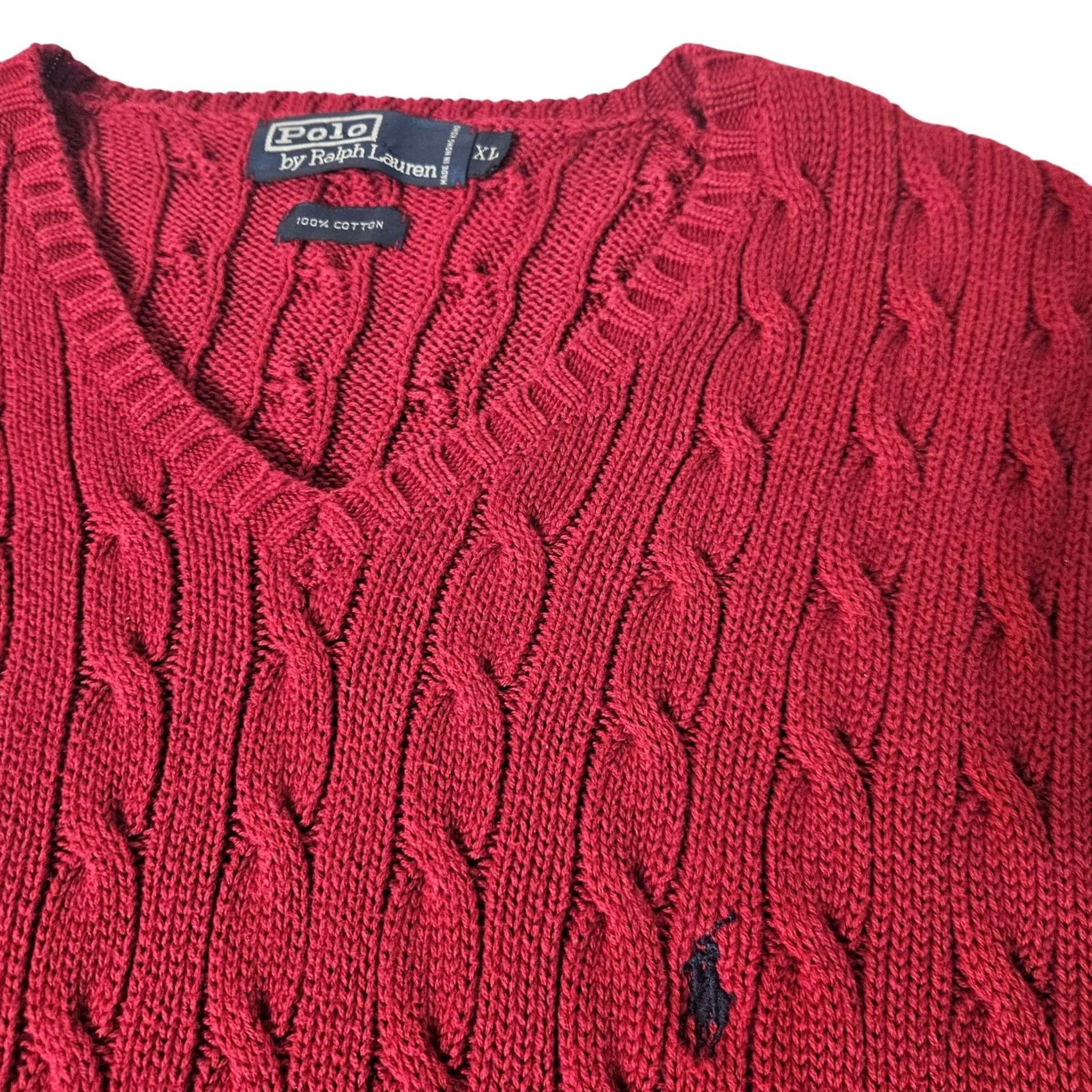 Polo Ralph Lauren Polo Ralph Lauren Vest Mens Red Cable Knit V-Neck Pocketed All Seasons Classic Cotton XL Size US XL / EU 56 / 4 - 2 Thumbnail