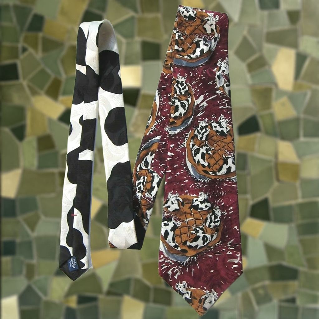 Halston VINTAGE Halston III 100% Silk Maroon Brown Black White Cow Pie Classic Tie Mens Tie Size ONE SIZE - 1 Thumbnail