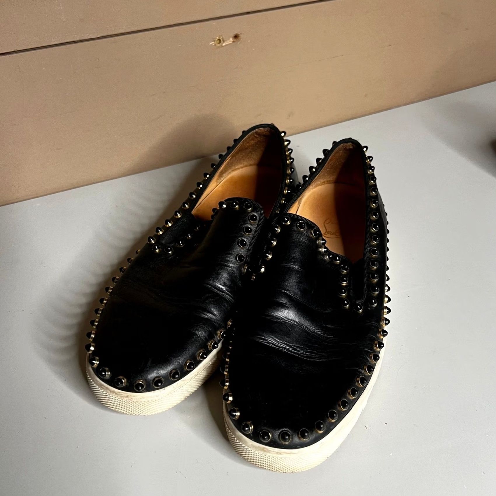 Christian Louboutin Christian Louboutin Roller Boat Black Leather Spiked Slip On Sneakers 37.5 Womens Shoes Men? Size US 8 / IT 38 - 7 Thumbnail