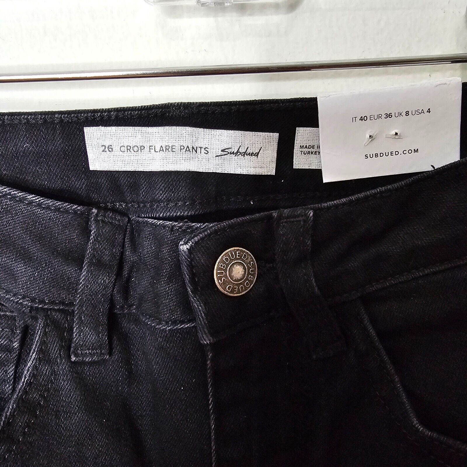 Other Subdued Black Crop Flare Button Fly Raw Hem White Flame 26 Size 26" / US 2 / IT 38 - 4 Thumbnail