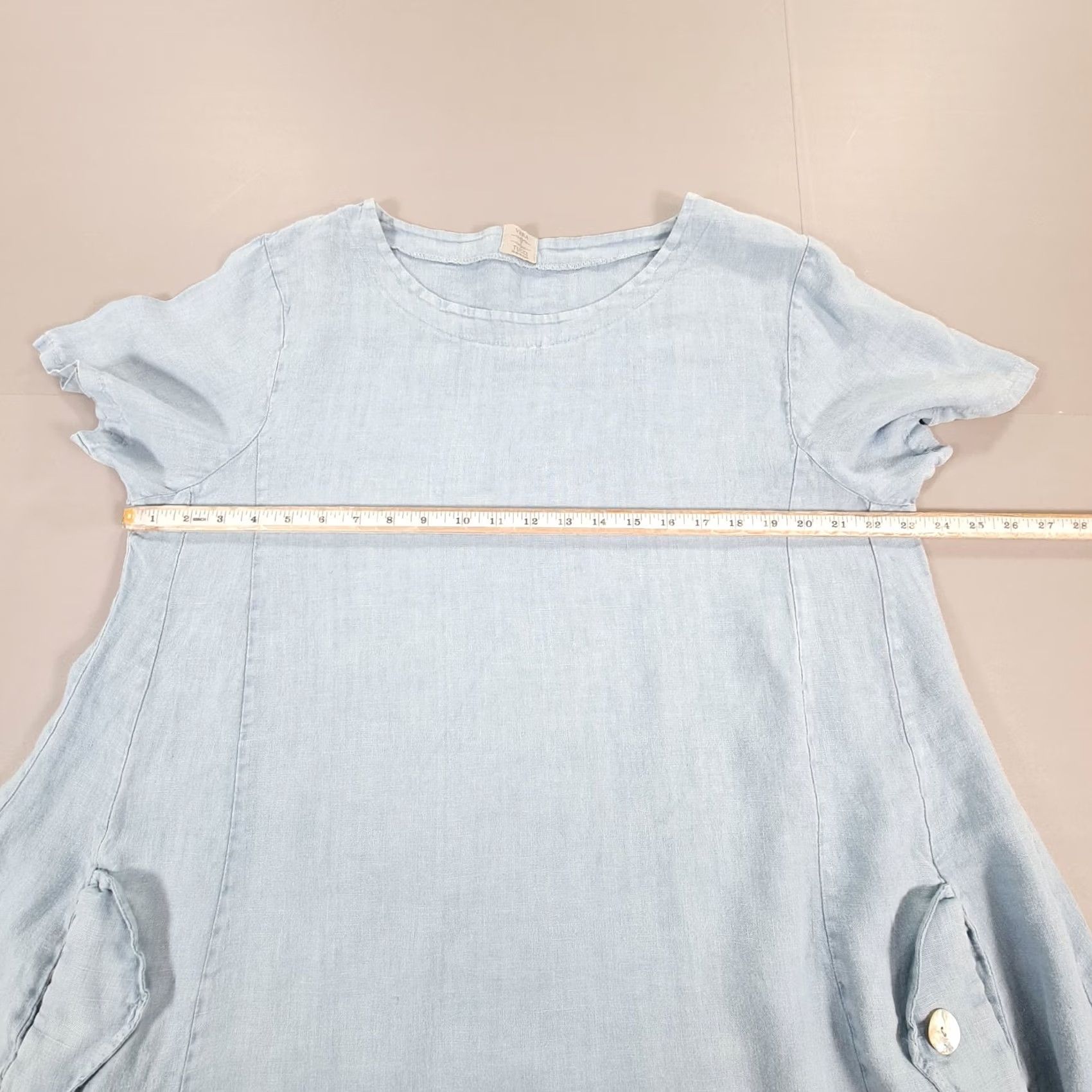 Vintage Vera Tucci Blue Dress One Size Linen Knee Length Pockets Womens Size ONE SIZE - 5 Thumbnail
