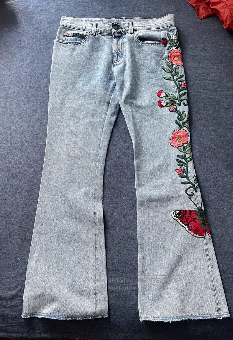 Gucci Gucci Embroidered flared denim pants Size 25" / US 0 / IT 36 - 1 Thumbnail