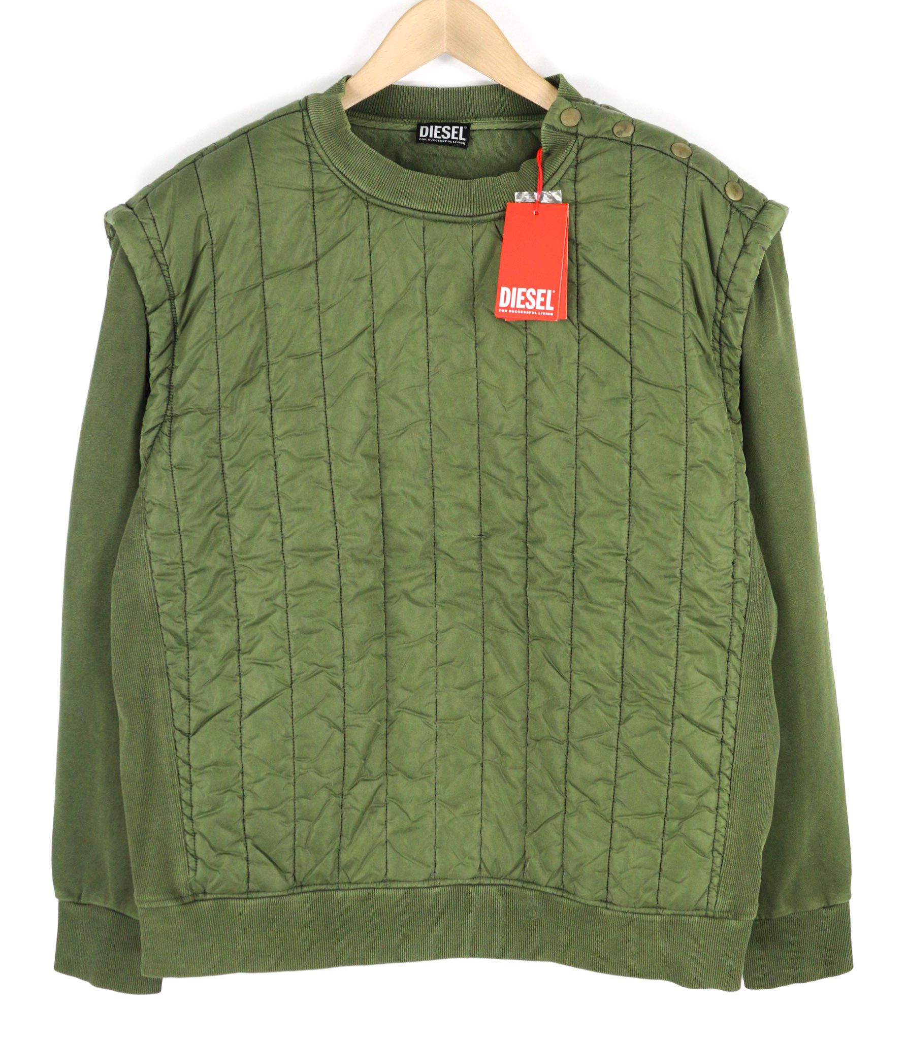 Diesel S-HOLTY L Green Quilted Crew Sweatshirt 40147 Size US L / EU 52-54 / 3 - 1 Thumbnail