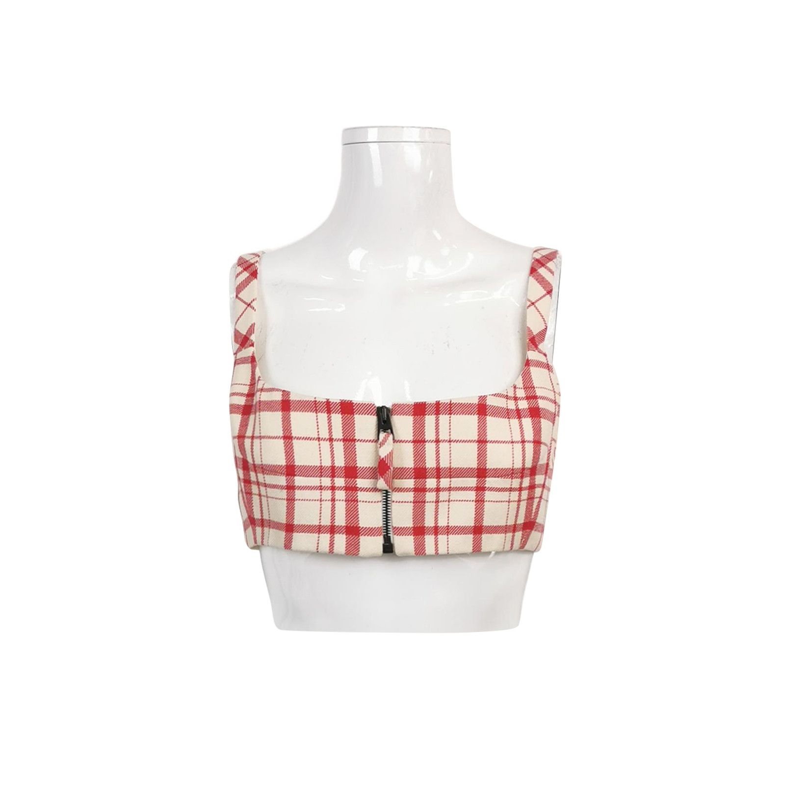 Dior Red Plaid Crop Top with Front Zipper Size M / US 6-8 / IT 42-44 - 1 Thumbnail