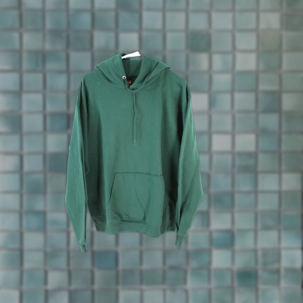 Hanes Hanes Mens Green Fleece Hooded Pullover Sweatshirt - Size M - Pocket Drawstring - Adult Regular Fit Size US M / EU 48-50 / 2 - 1 Thumbnail