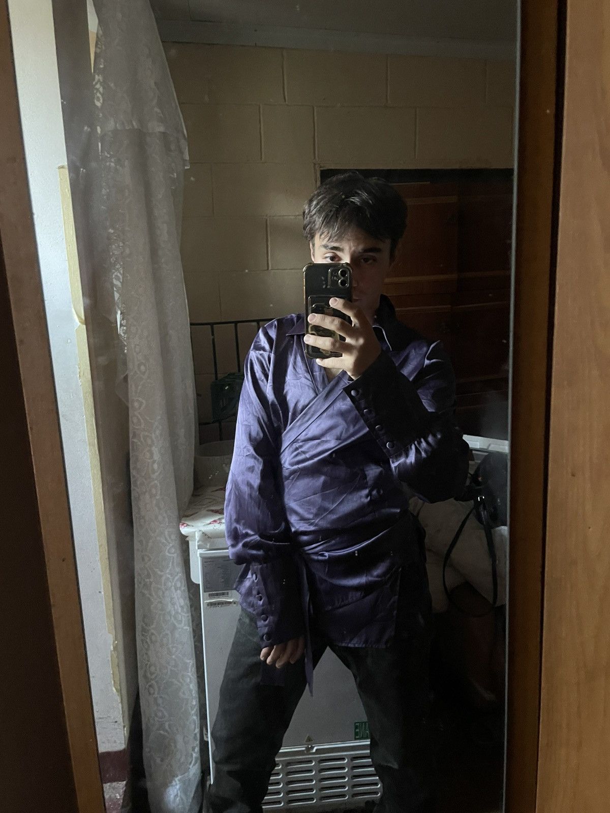 If Six Was Nine Skull Deep violet satin wrap shirt — Nosferatu energy Size US M / EU 48-50 / 2 - 13 Thumbnail