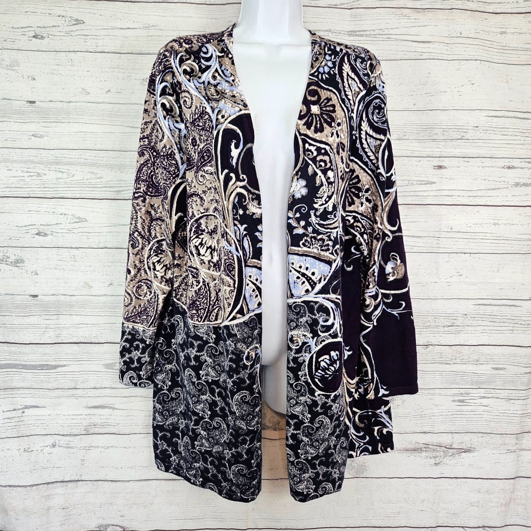 Vintage Chico's Womens Cardigan XL Blue Tan Paisley Cotton Blend Long Sleeve Sweater Womens Size XL / US 12-14 / IT 48-50 - 2 Thumbnail