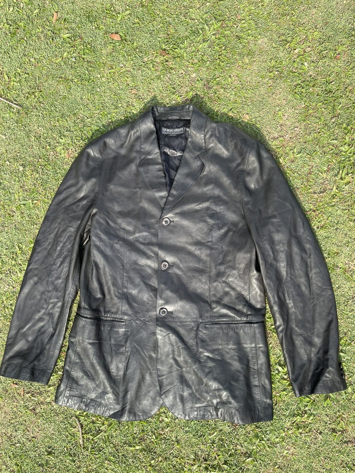 Giorgio Armani Vintage Giorgio Armani Leather Jacket Size US L / EU 52-54 / 3 - 3 Thumbnail