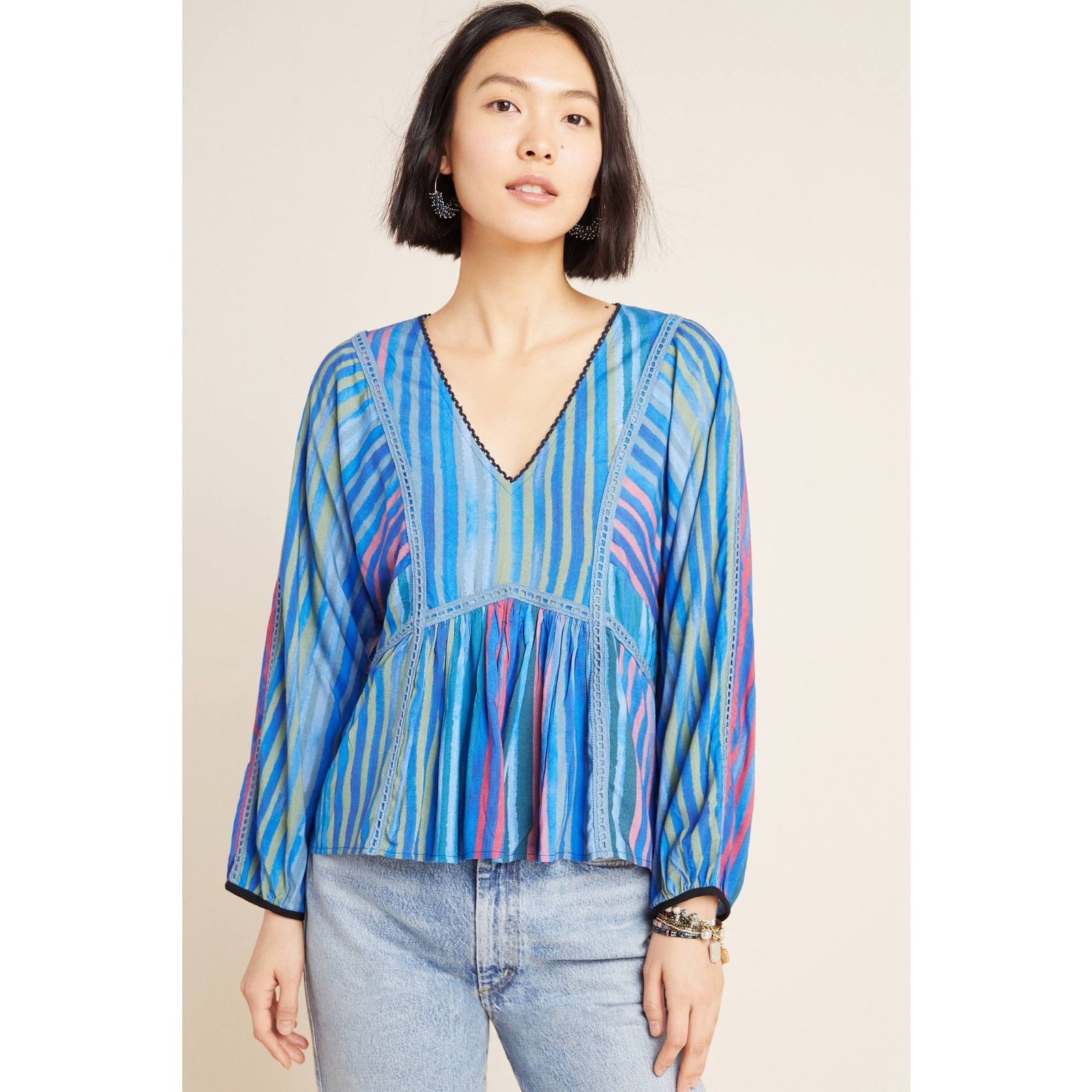 Anthropologie New Conditions Apply Estelle Long Sleeve Striped Blouse Sz S Size S / US 4 / IT 40 - 1 Thumbnail