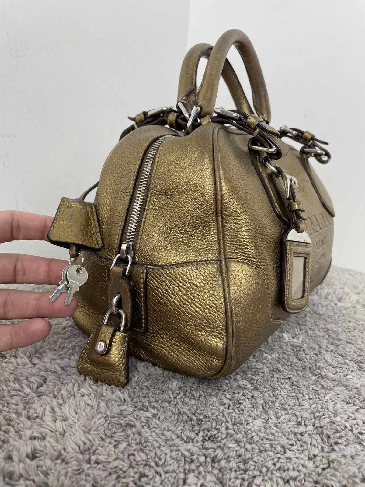 Prada Prada Metallic Gold Leather Logo Satchel Size ONE SIZE - 8 Thumbnail