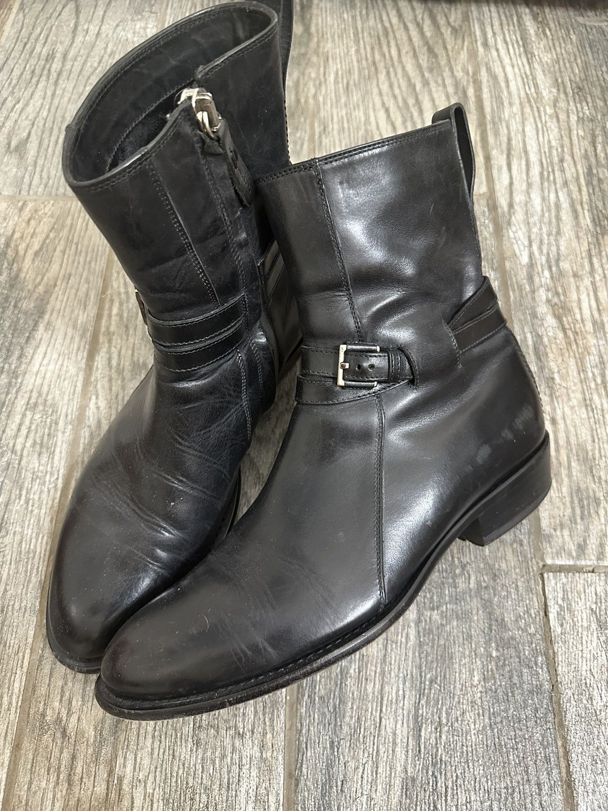 image of Dior Homme Hedi Era Western Buckle Boots in Black, Men's (Size 9)
