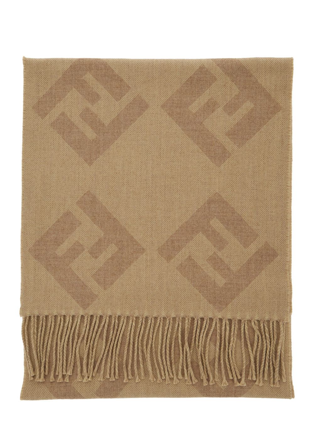 Fendi Beige Scarf with Fringed Hem and All-Over FF Motif in Wool for Men Size ONE SIZE - 1 Thumbnail