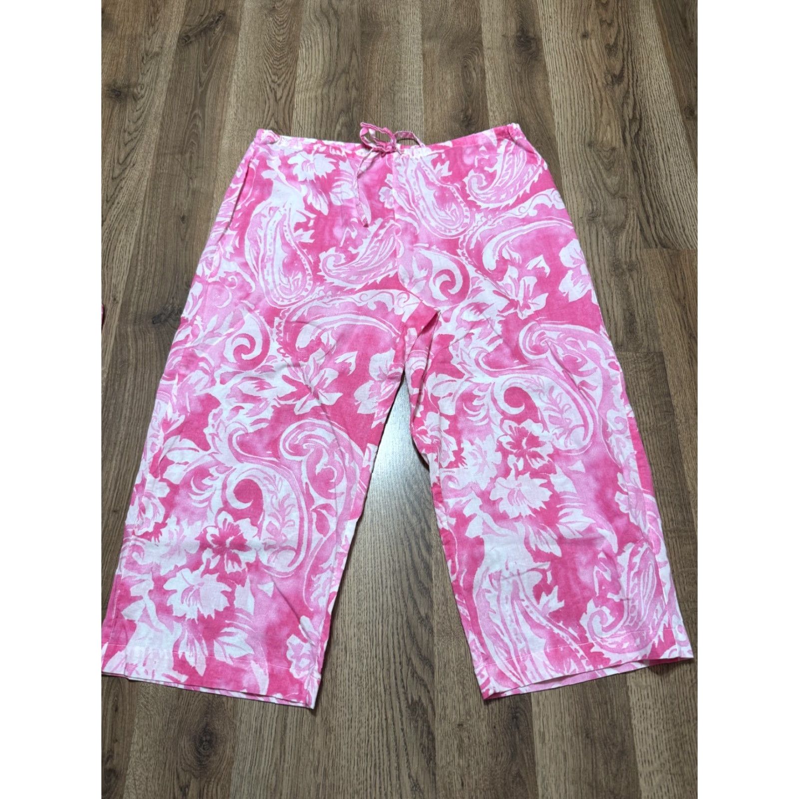 Chaps CHAPS Outfit Women's Medium Pink White Long Sleeve Button Up Shirt Capris Pants Pajamas PJs Size M / US 6-8 / IT 42-44 - 3 Thumbnail