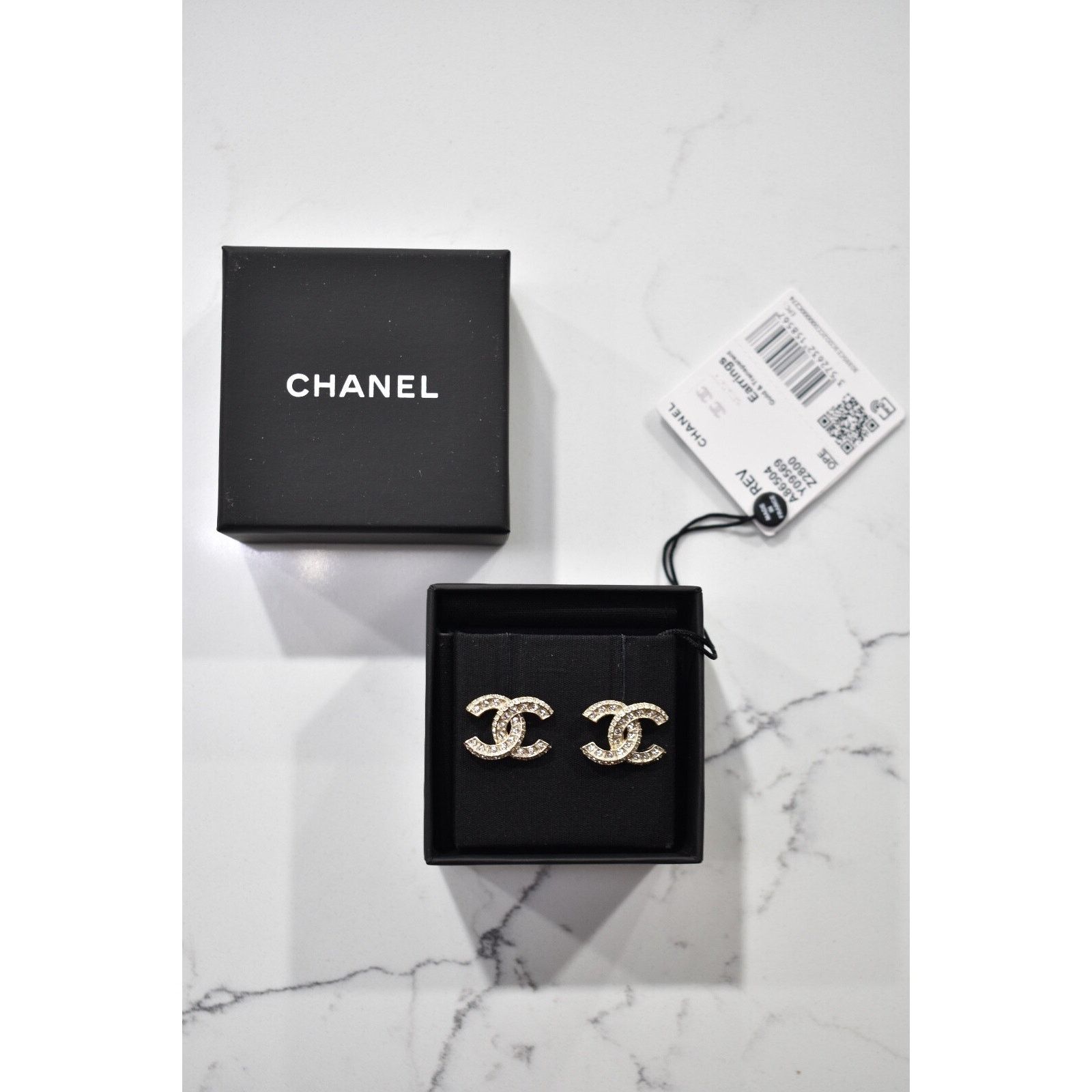 Chanel Chanel Gold Transparent Crystal Statement Stud Drop Earrings Size ONE SIZE - 2 Thumbnail
