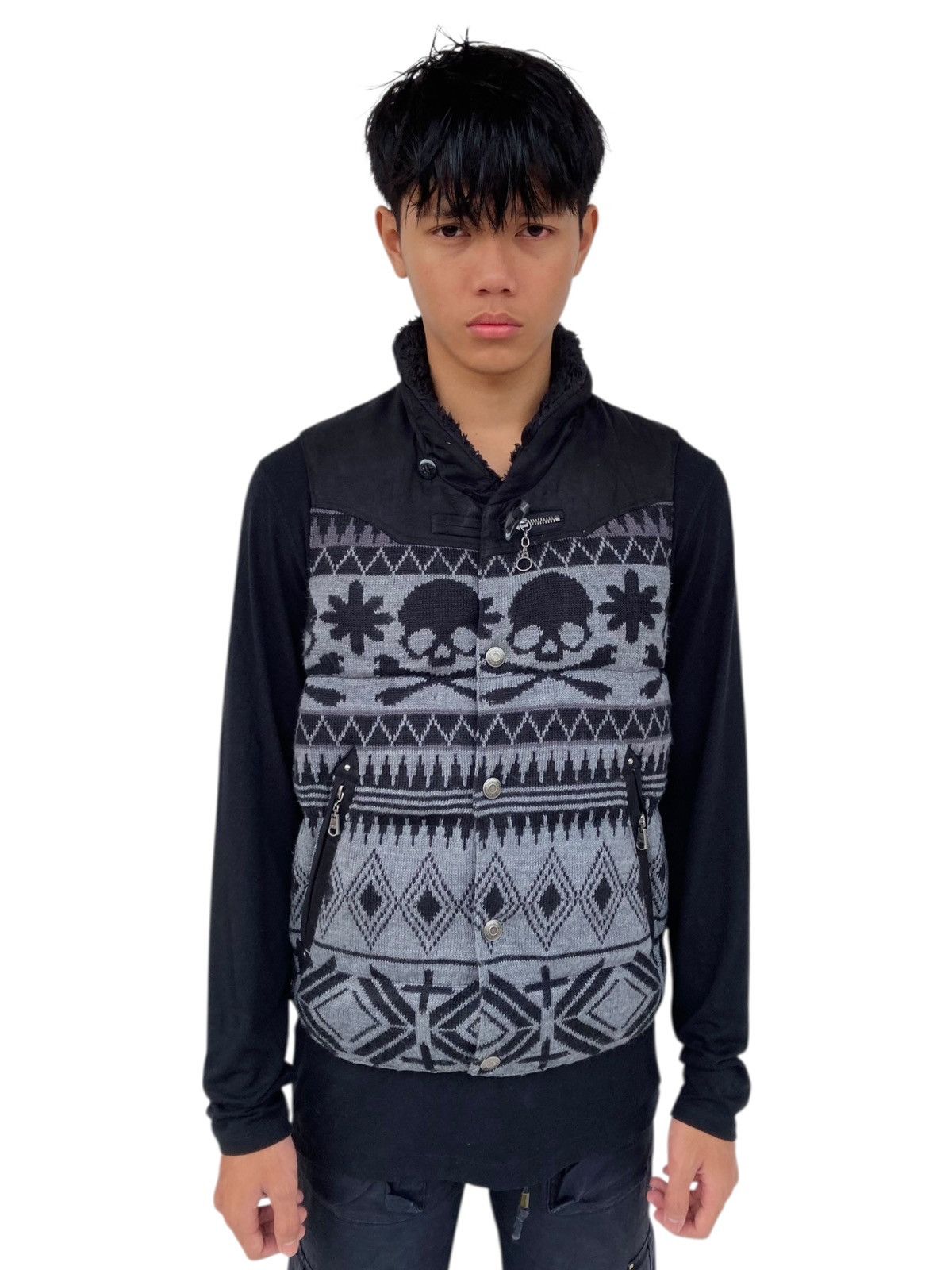 14th Addiction 2000s In The Attic - Knitted Skull Vest Jacket Size US M / EU 48-50 / 2 - 1 Thumbnail