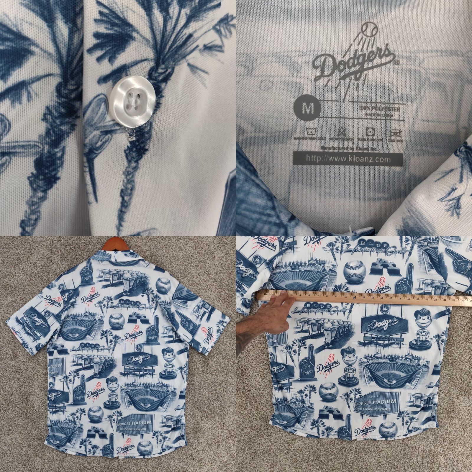 Gloverall LA Dodgers Hawaiian Shirt Mens Medium White Blue All Over Print Size US M / EU 48-50 / 2 - 8 Thumbnail
