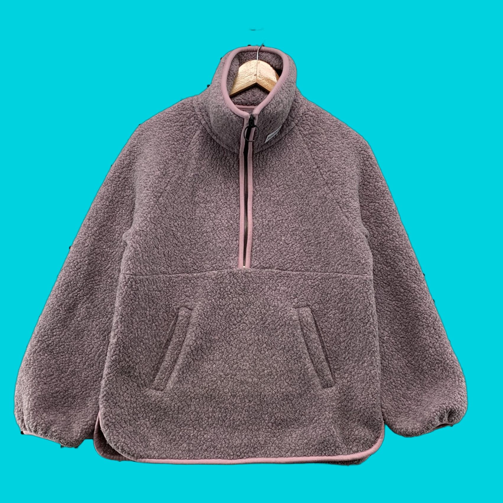 VINTAGE Madewell Pullover Sweatshirt Women Small Purple Sherpa Fleece Activewear Long Sleeve Mock Neck